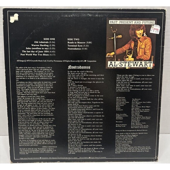Al Stewart Past Present and Future Vinyl LP Record Janus Records 1974 Folk Rock - Picture 2 of 8